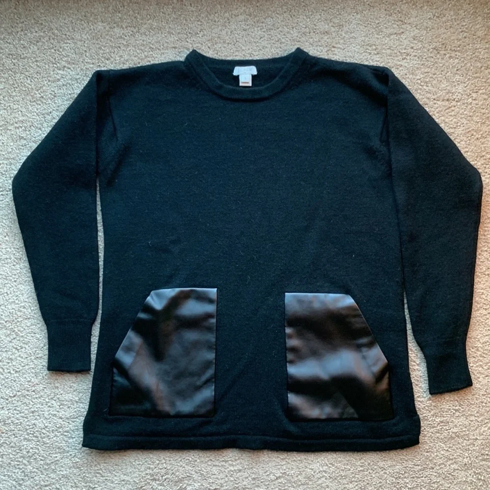 J. Crew | J. Crew Merino Wool Crewneck Sweater with faux leather pockets